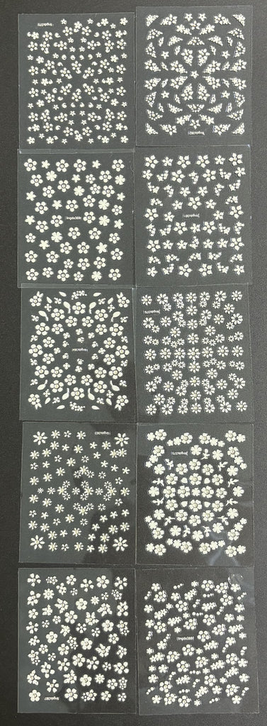 Nail Art Stickers - White Flowers (random)