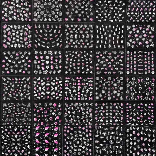 Nail Art Stickers - Pink & White (random)