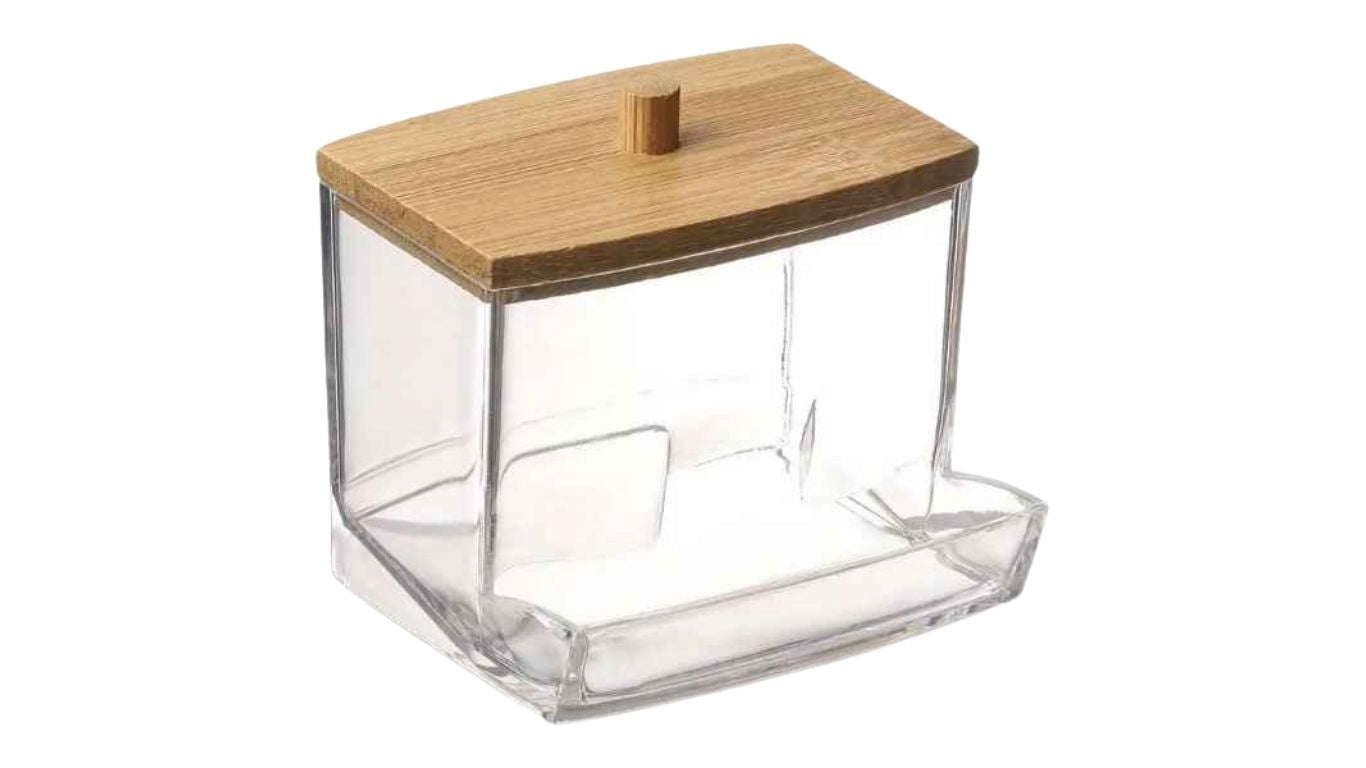 Perspex Earbud Holder with Bamboo Lid