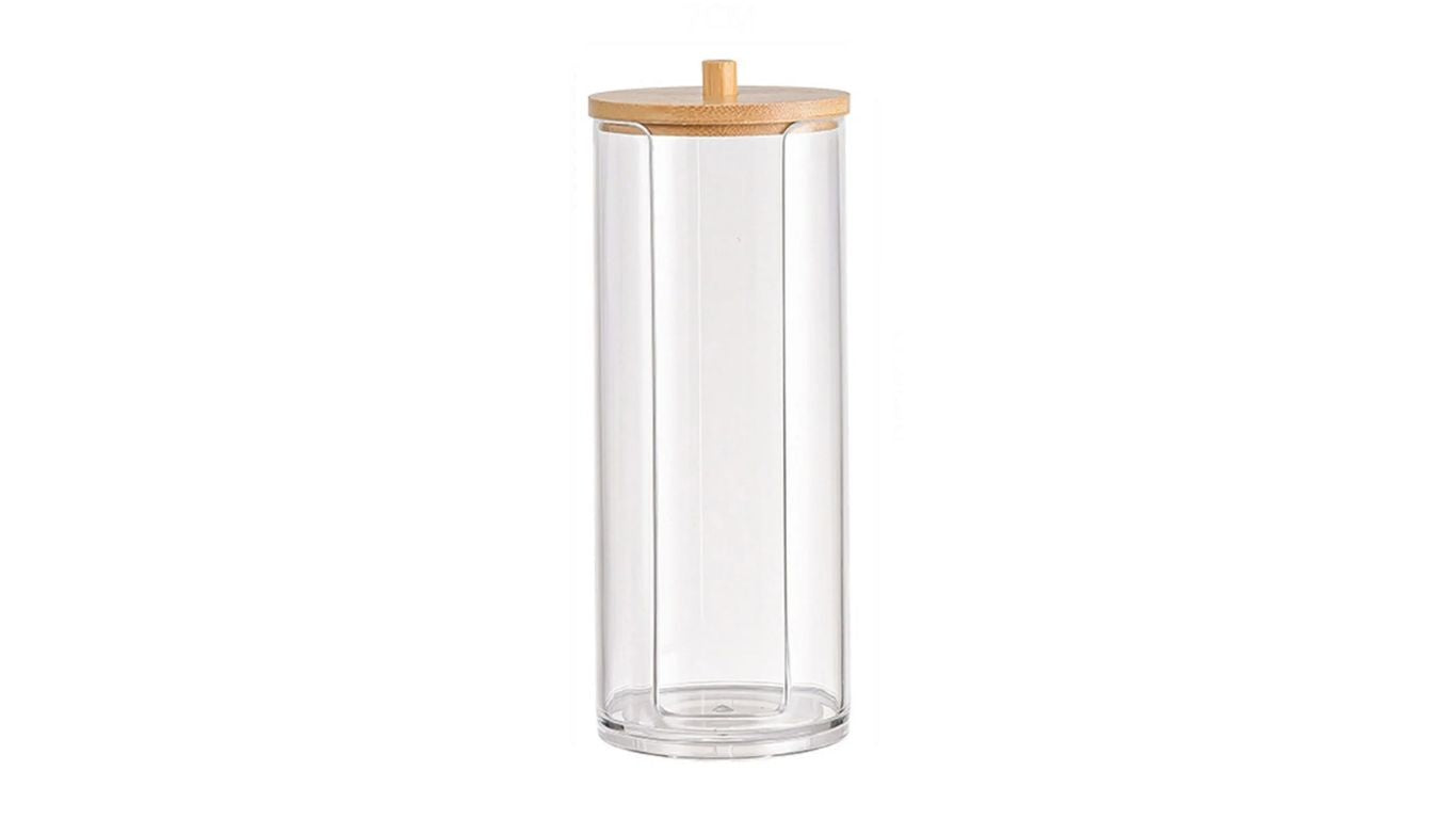 Perspex Round Cotton Pad Holder with Bamboo Lid (large)