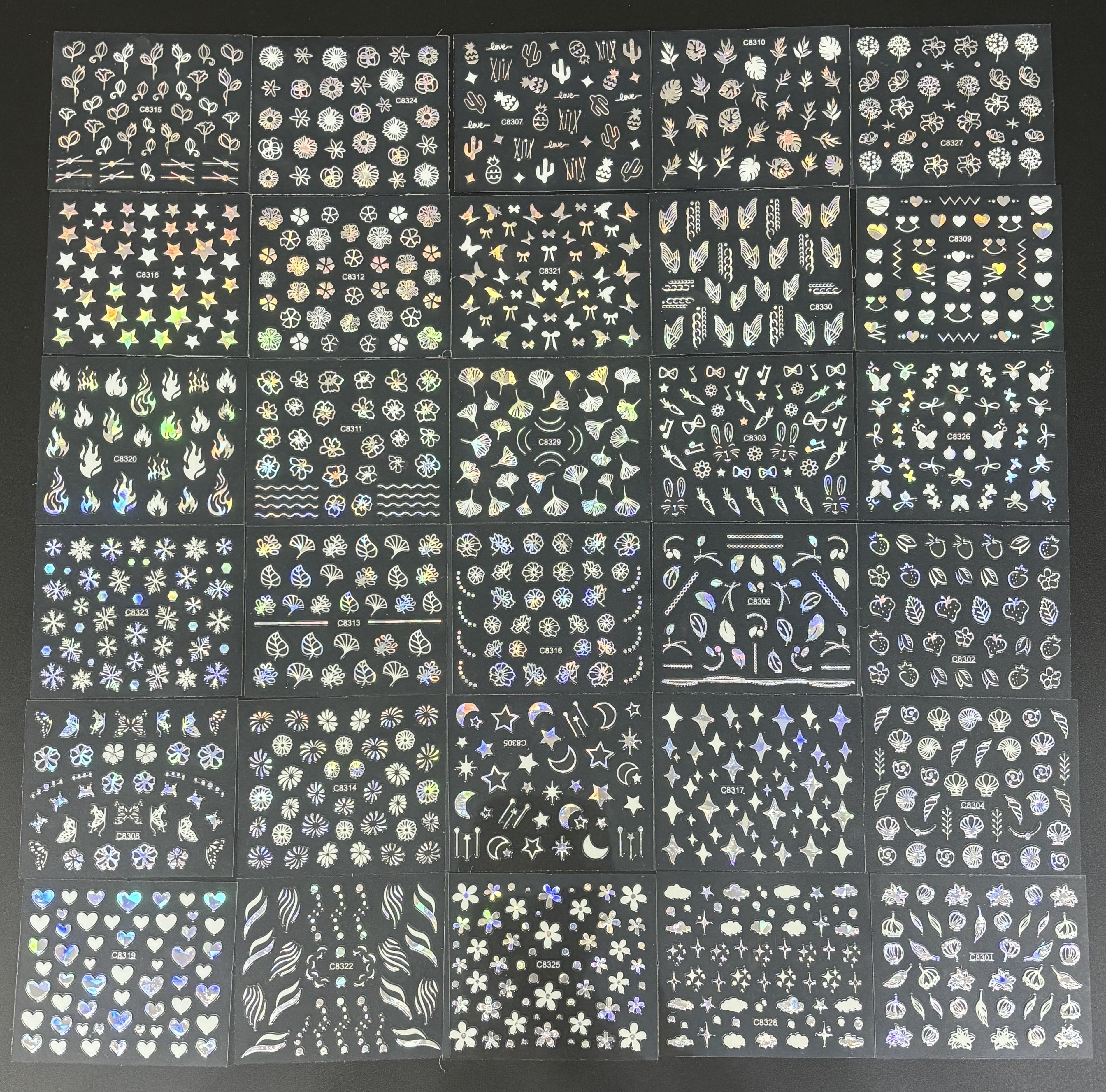 Nail Art Stickers - Silver & White (random)