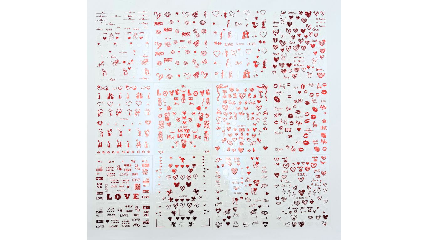 Nail Art Stickers - Valentines Red & White (random)