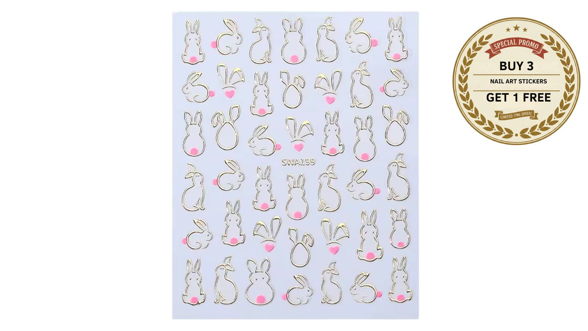 Nail Art Stickers - Gold Bunnies