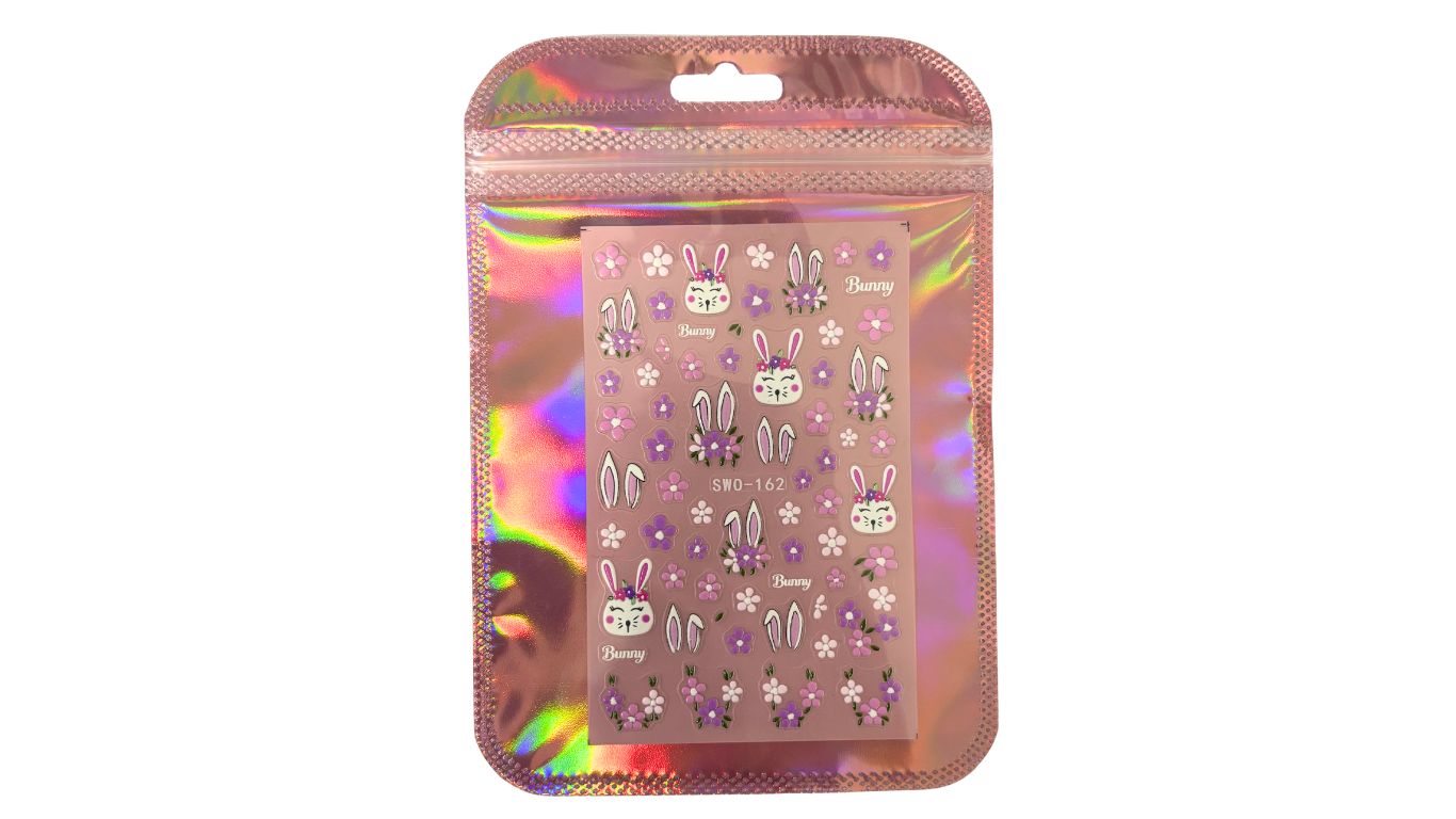 Nail Art Stickers - Purple Bunnies & Flowers