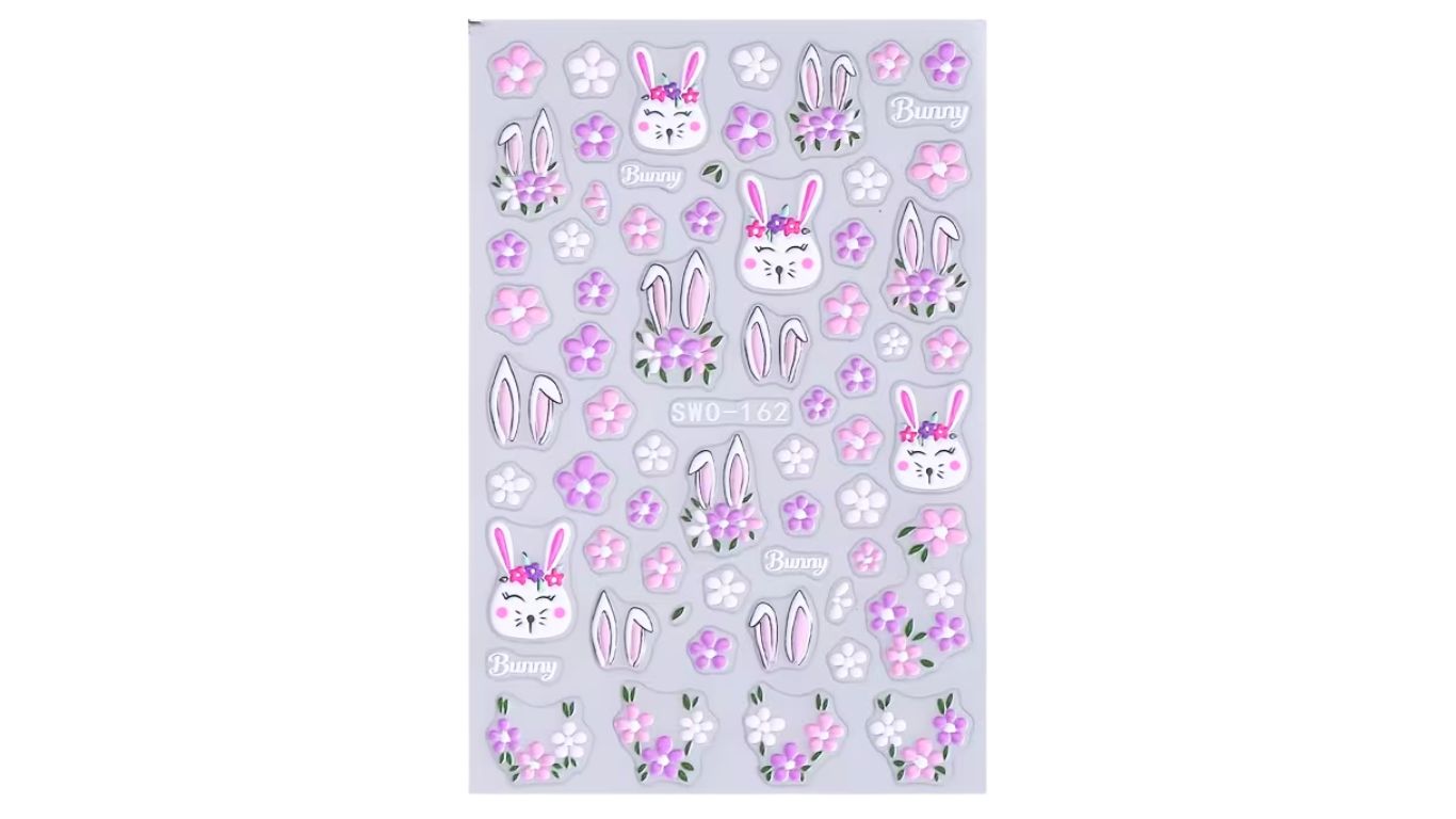 Nail Art Stickers - Purple Bunnies & Flowers