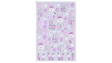 Nail Art Stickers - Purple Bunnies & Flowers