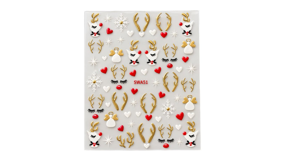 Nail Art Stickers - Christmas Reindeers Gold