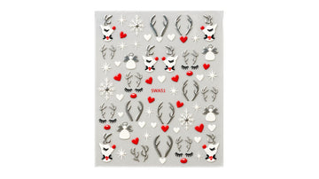 Nail Art Stickers - Christmas Reindeers Silver