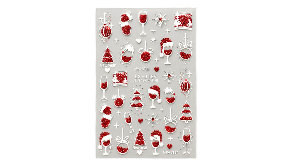 Nail Art Stickers - Christmas Wine Glass Red