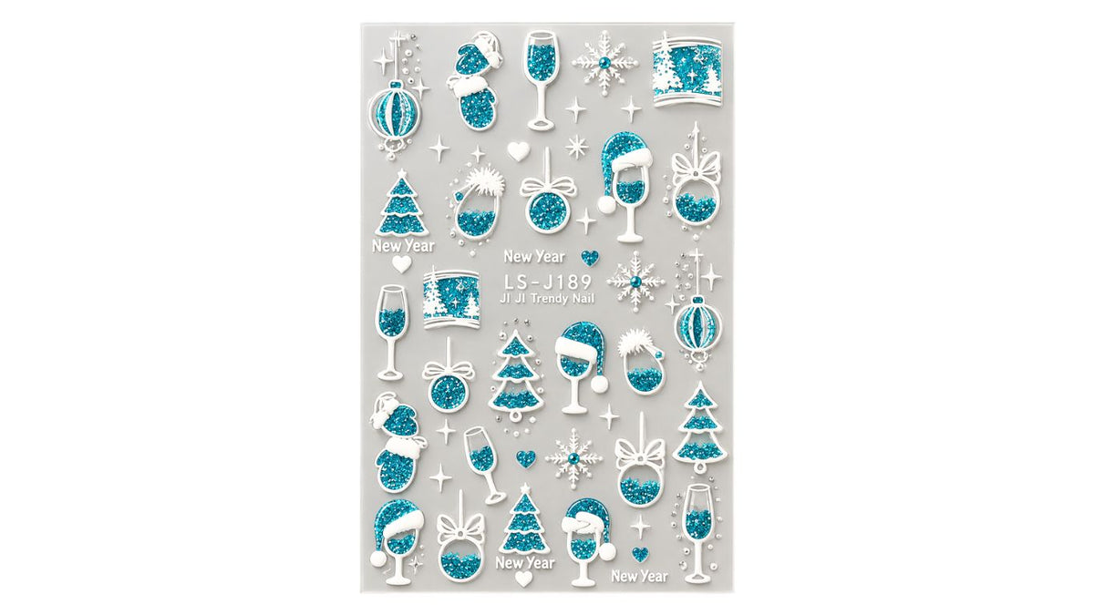 Nail Art Stickers - Christmas Wine Glass Blue