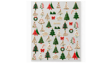 Nail Art Stickers - Christmas Trees Green & Gold