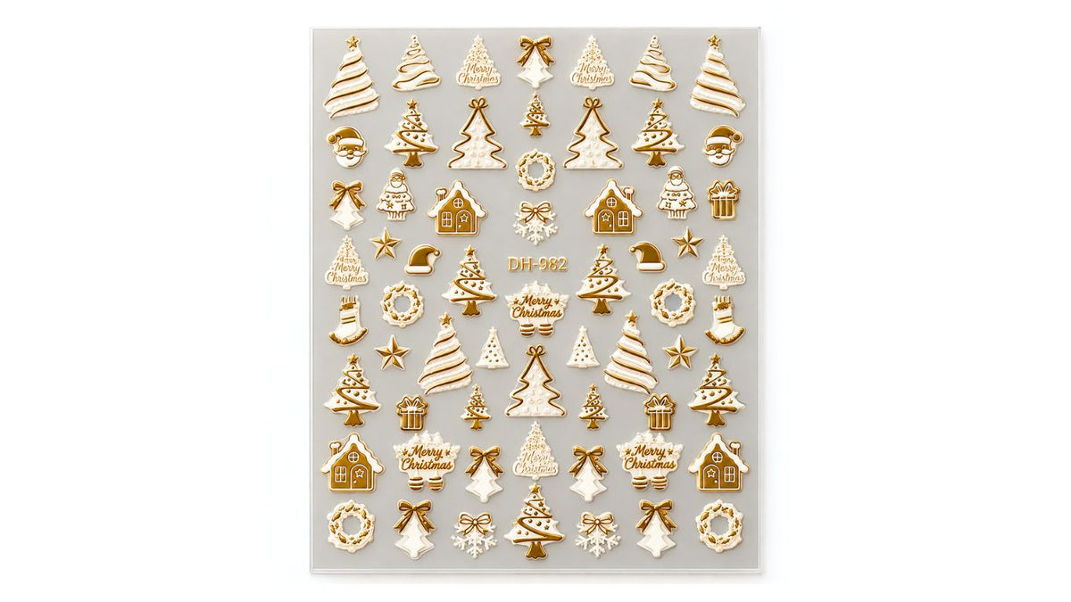 Nail Art Stickers - Christmas Trees White & Gold