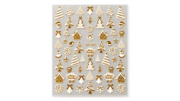 Nail Art Stickers - Christmas Trees White & Gold