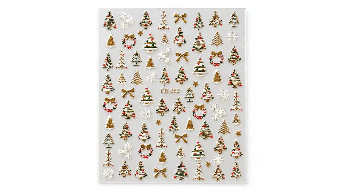 Nail Art Stickers - Christmas Trees Gold, Green & Red