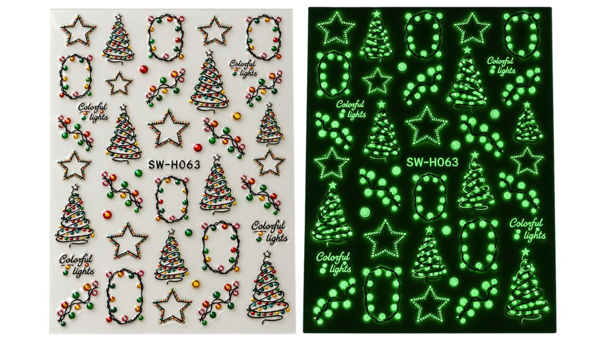 Nail Art Stickers - Christmas Trees (Glow In The Dark)