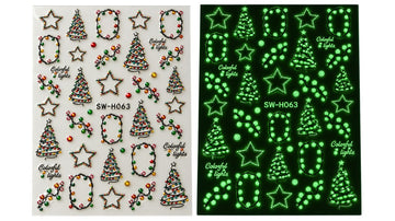 Nail Art Stickers - Christmas Trees (Glow In The Dark)