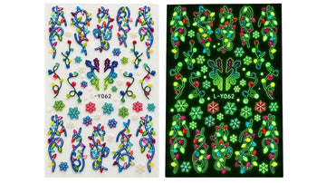 Nail Art Stickers - Lights & Snowflakes (Glow In The Dark)