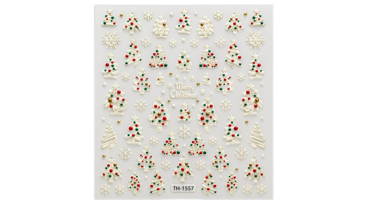 Nail Art Stickers - Christmas Trees (White)