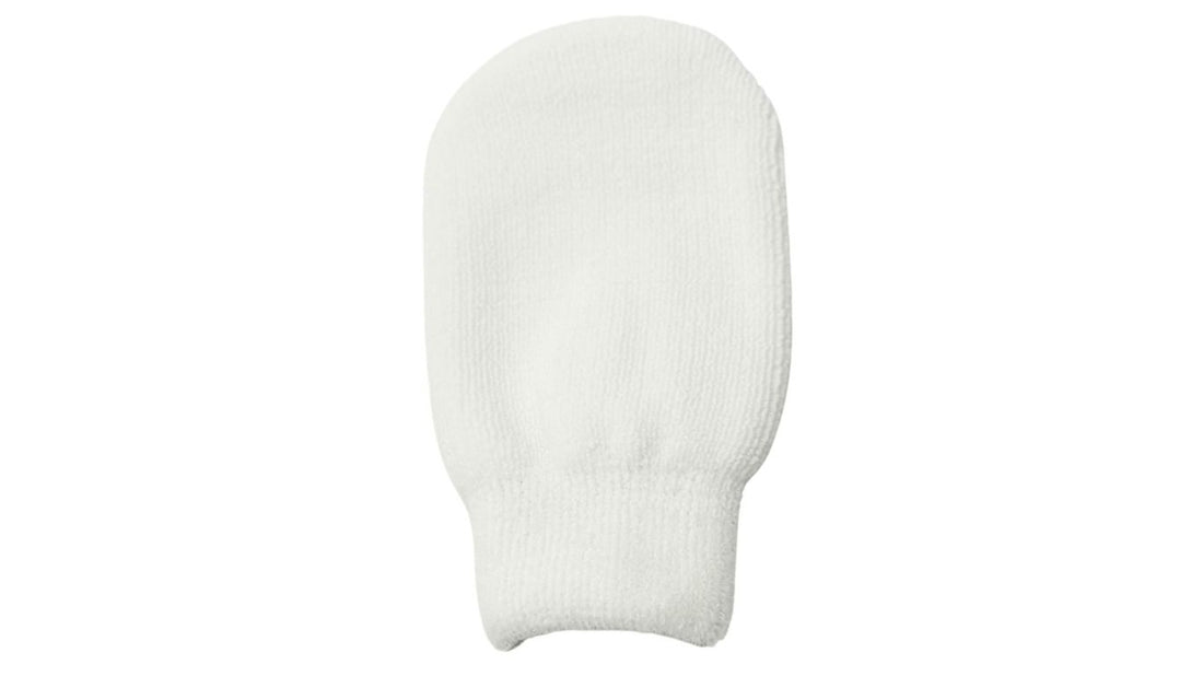 white exfoliating mitten