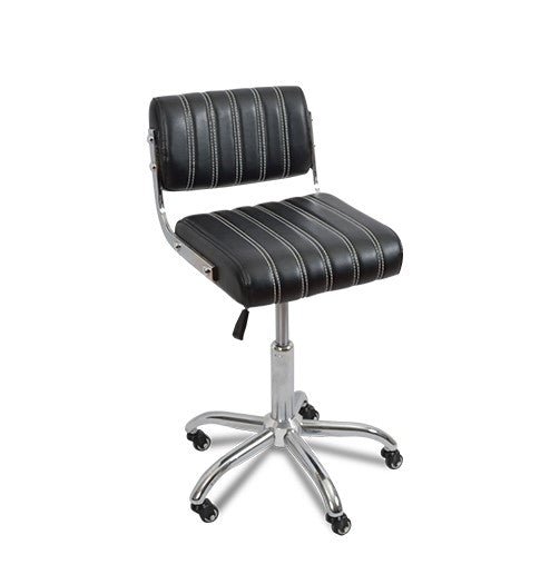 Gaslift Beauty Stool Square Black with chrome & backrest - E008JB